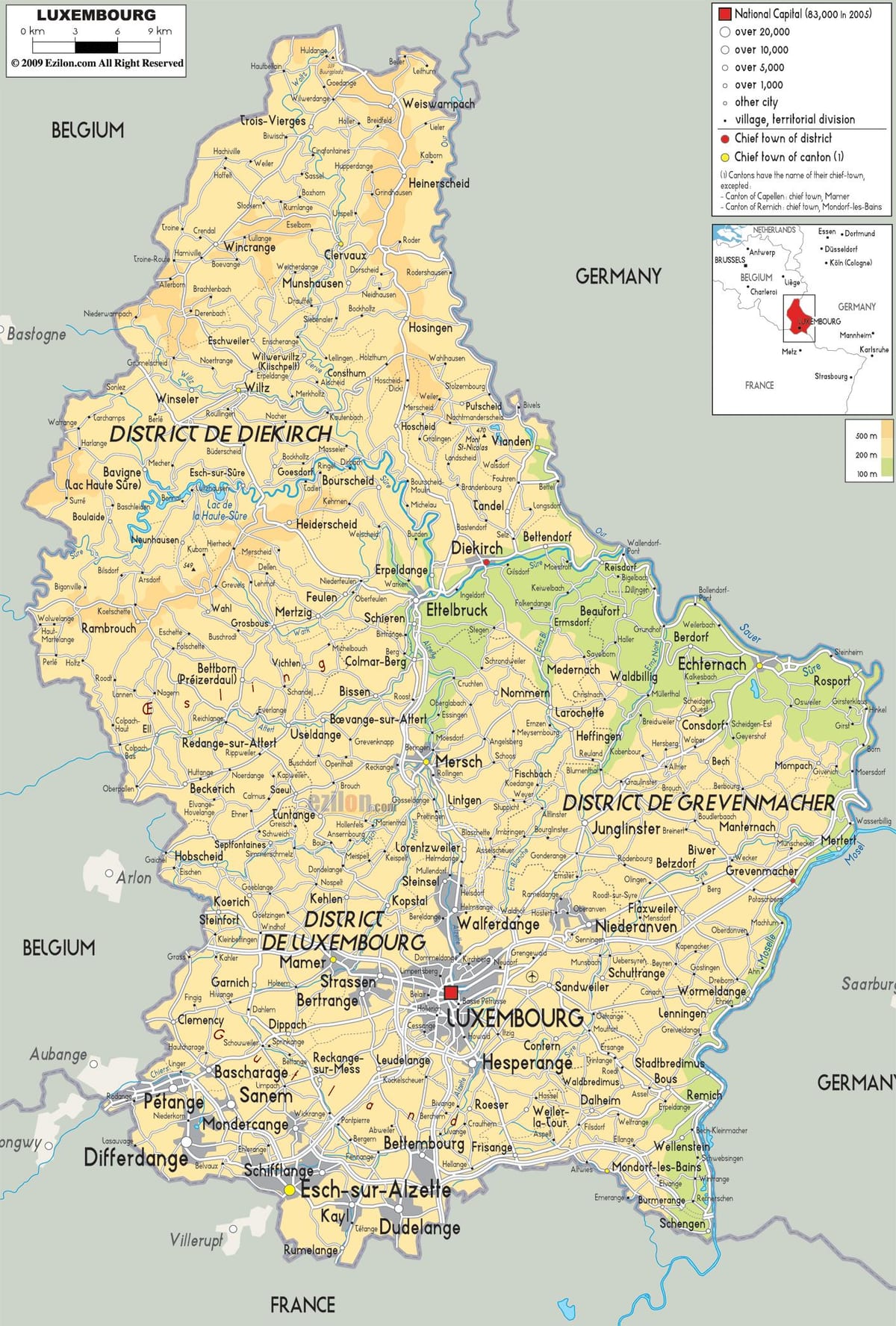 નકશો લક્ઝમબર્ગ શારીરિક